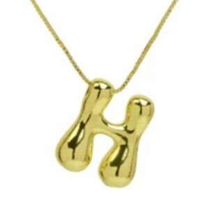 14k Gold Plated Chunky Balloon Bubble Initial Charm Pendant Necklace - Letter H